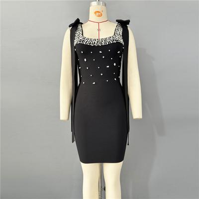 Heavy Industry Diamond-encrusted Niche Design Dress, Little Black Dress, Temperament Bandage Dress, New Slim Party Women's Clothing