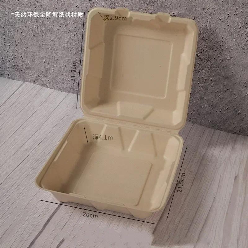 Disposable Pulp Lunch Box Thick Environmentally Friendly Rice Takeaway Packaging Rectangular Connected Fast Food Boxs