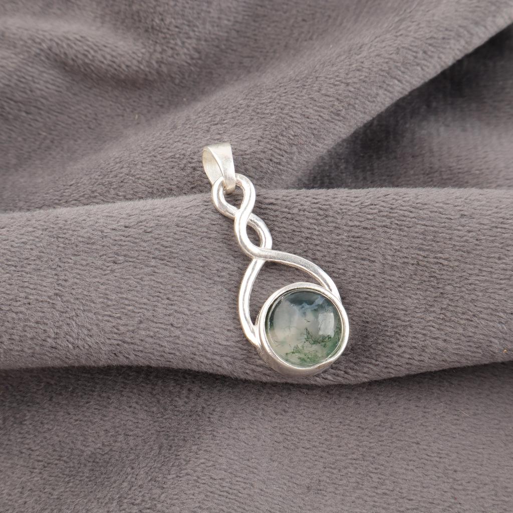 Moss Agate Gemstone Jewelry, 925 Solid Sterling Silver Pendant Jewelry, Handmade Artisan Jewelry For Wedding Gift