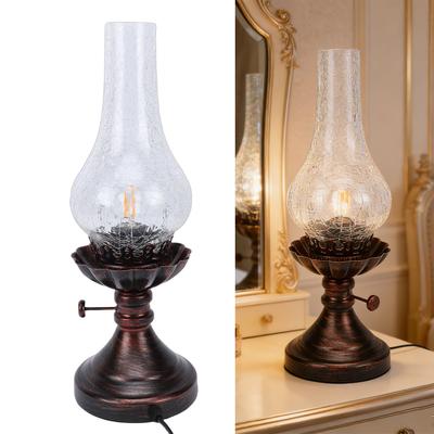 Vintage Table Lamp with Crackled Glass Shade 40W E27 Rustic Small Antique Desk Lamp Bedside Decor for Farmhouse Bedroom