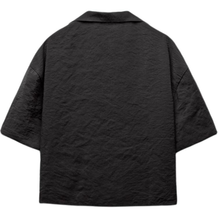 Zara TRF Solid Color Vertical Short Versatile Polo Collar Short Sleeve Shirt Women shirts Black 7976261-800