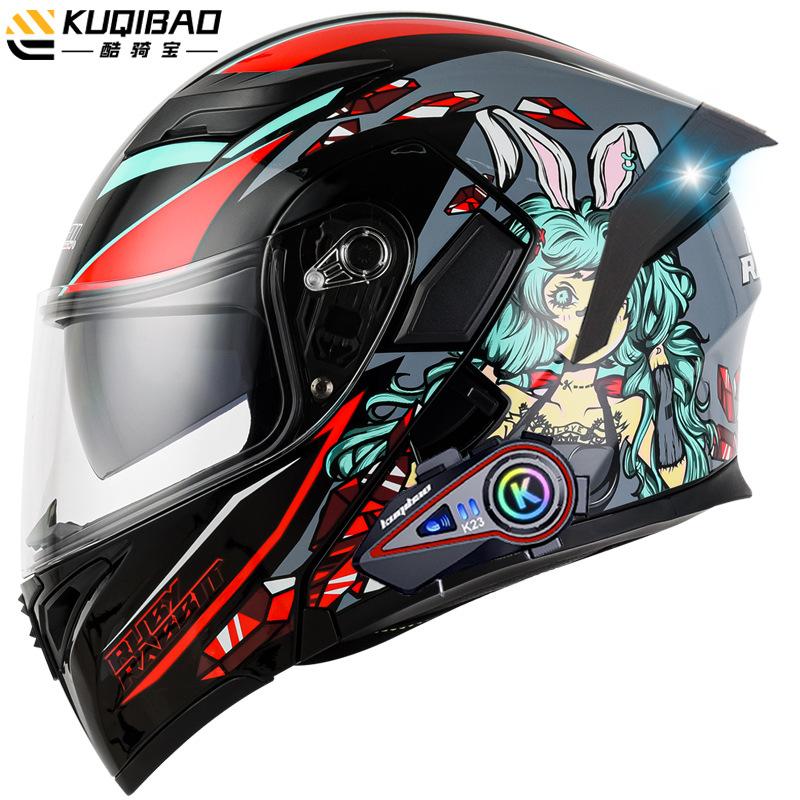 Kuqibao Dual Lens Open Face Helmet Motorcycle Bluetooth Helmet Dual Intercom Motorcycle Full Helmet Long Riding Range