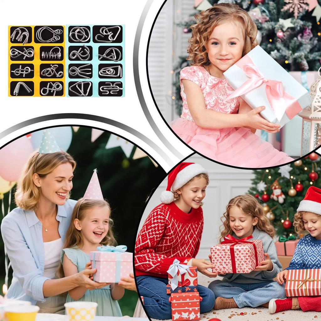 16pcs/Set Metal Brain Teaser Puzzles Interlock Unlock Ring Fun Metal Chinese Ring Puzzle Intelligent Brain Teaser for Kids Adult