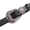 Women's Retro Carved Black Genuine Leather Belt with Pin Buckle