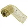 Glitter Wired Ribbon, Organza Sheer Ribbon with Gold Glitter Swirl Pattern