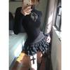 Dark American Style Spicy Girl Cross Cutout High Neck Women's Slim Fit Top - Spring/Autumn T-shirt