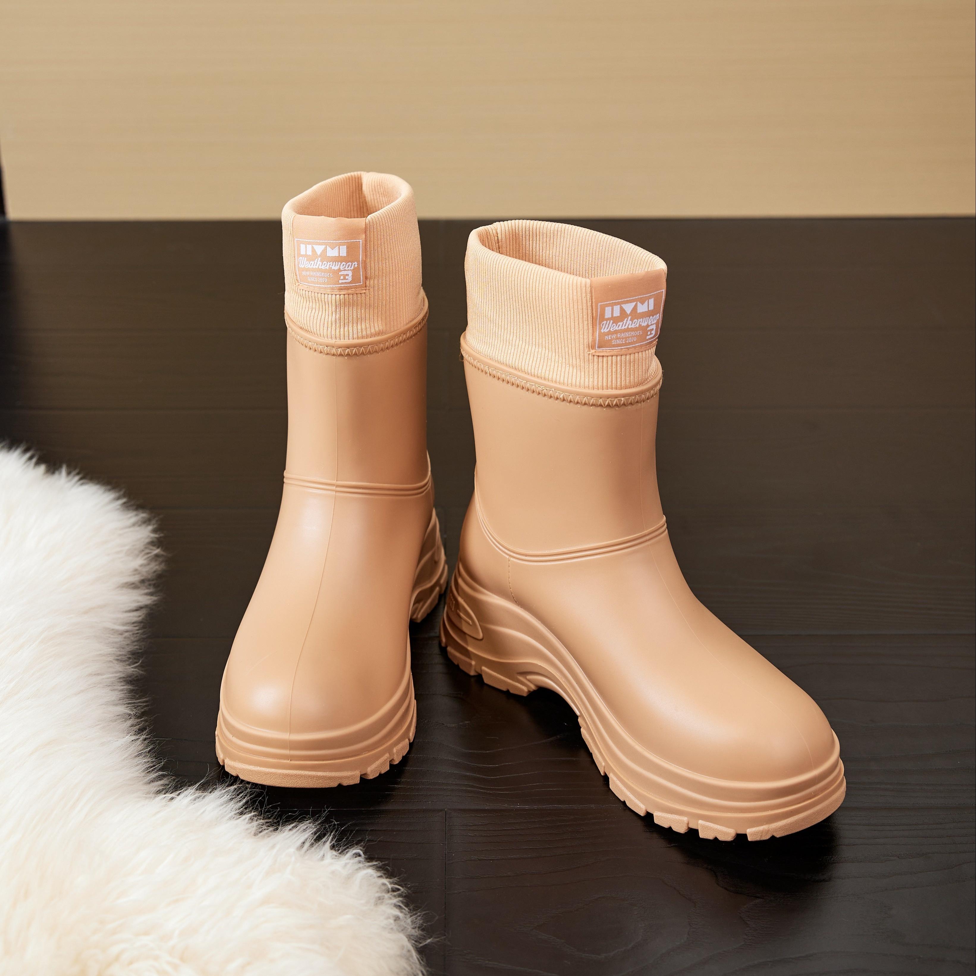 

Женские зимние дождевые ботинки - Высококачественные ПВХ ботильоны с толстой подошвой, теплой тканевой подкладкой и эластичными вставками для легкого надевания и снятия 40 коричневый