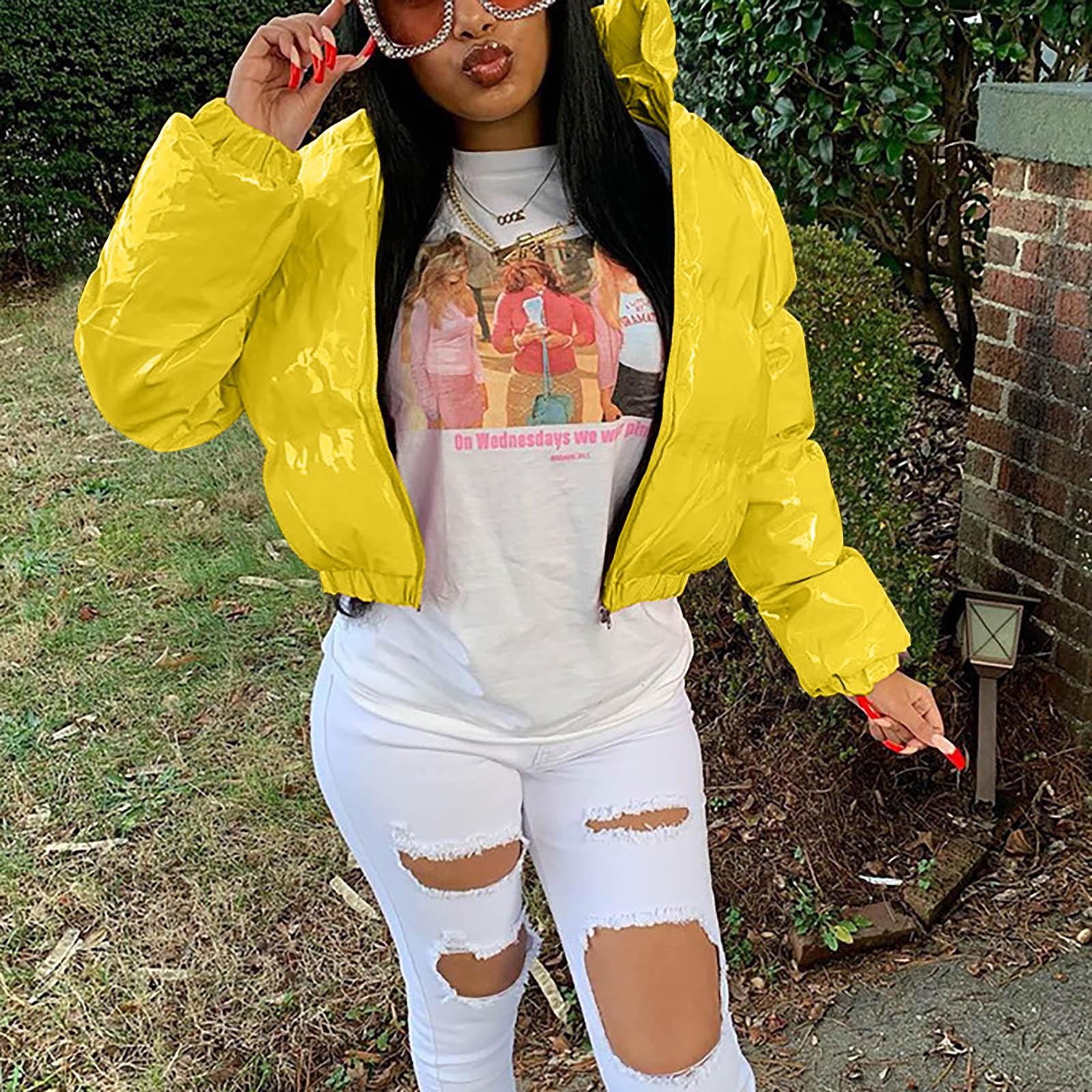 

Женская осенне-зимняя однотонная зеркальная куртка-кардиган на молнии из искусственной кожи с воротником-стойкой M жёлтый