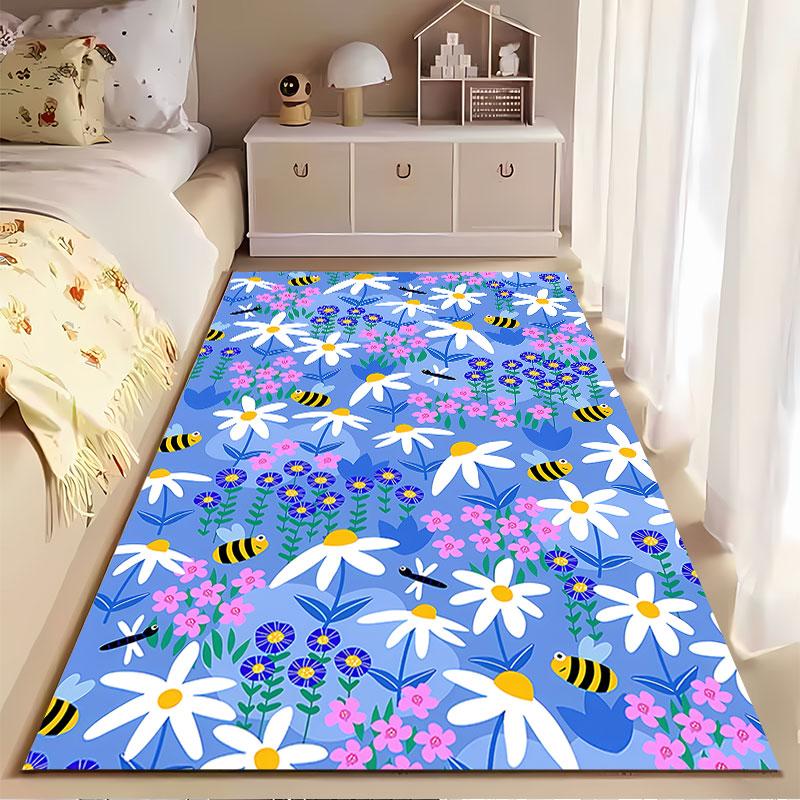 Colorful Floral and Bee Pattern suitable as a non-slip mat for the living room or bedroom sofa