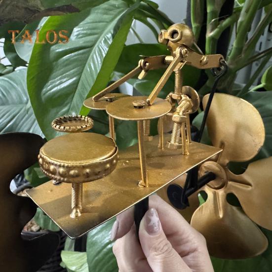 Metal Drummer Garden Windmill Handmade Percussionist Music Windmill Ornament Wind-Powered Drummer Windmill for Outdoor Patio Courtyard