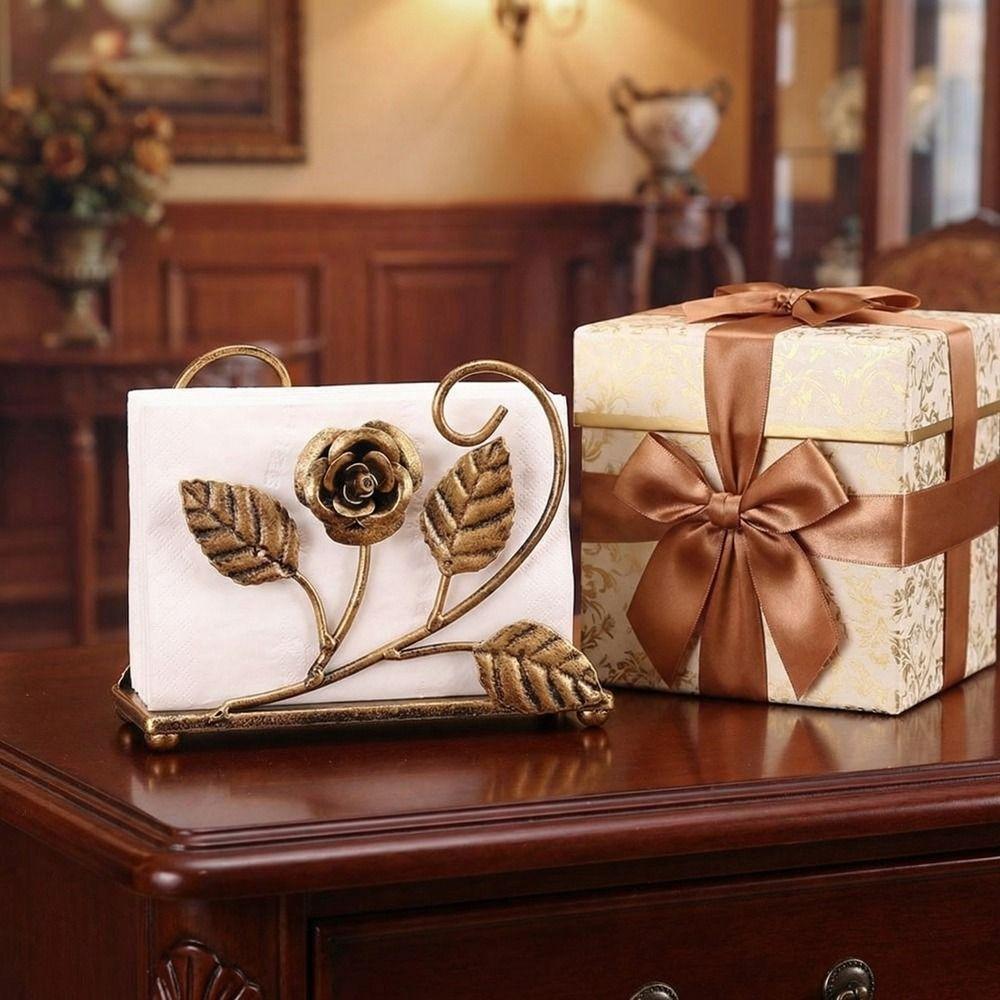 Hollowed-out Design Metal Napkin Holders Rose Paper Towel Container  Home Decor