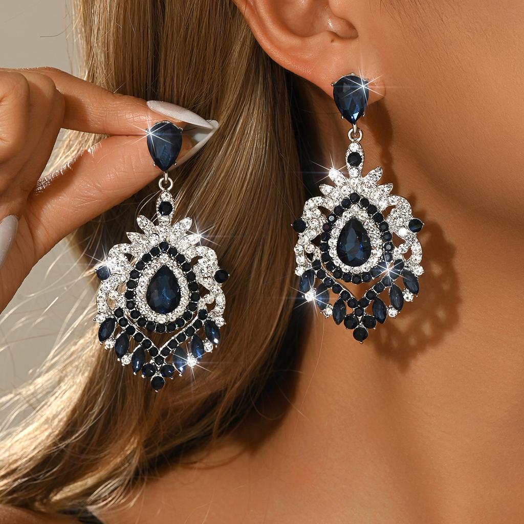 European and American Design with Super Sparkling Multi-color Droplet Shaped Elegant Retro Earrings and Earrings