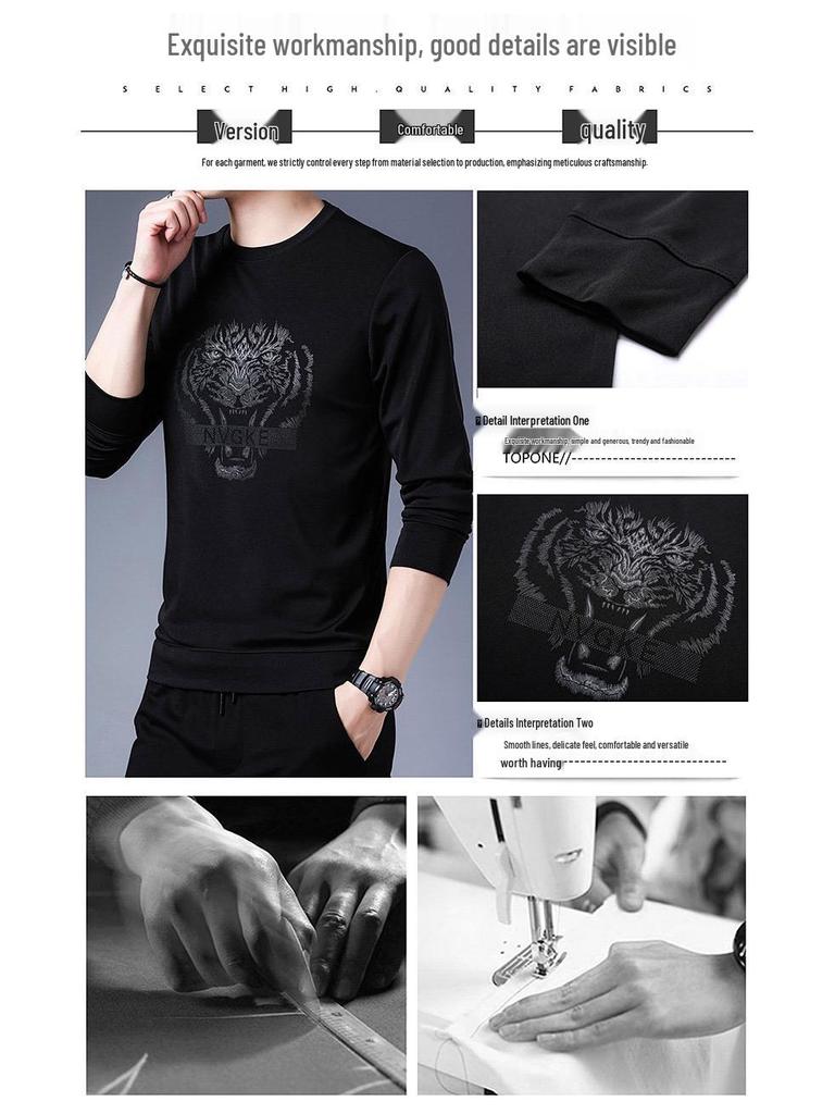 Clearance: Woodpecker Spring/Autumn Men's Long-Sleeve Round Neck Cotton T-Shirt Base Layer