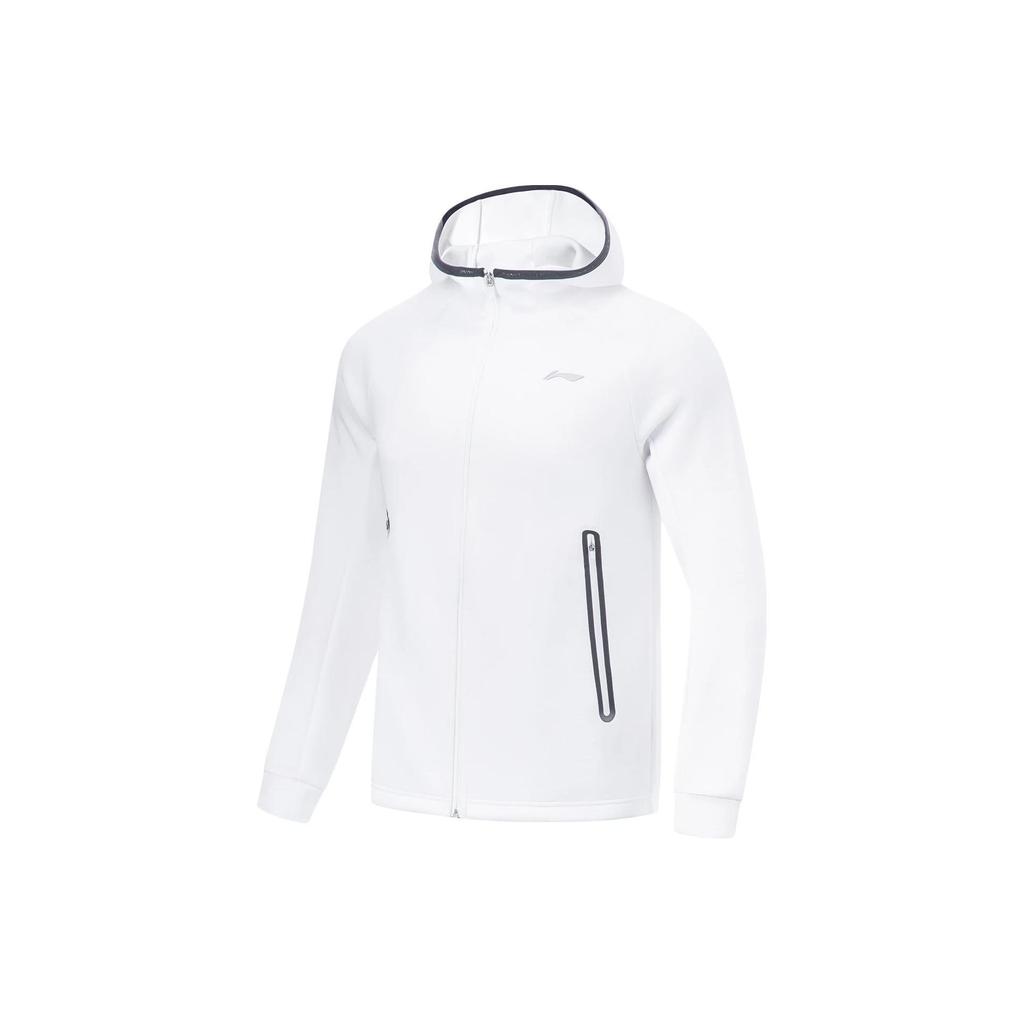 Li Ning Fitness Series Solid Color Hooded Sports Cardigan Sweatshirt Men Sweatshirts Standard-White AWDT439-5
