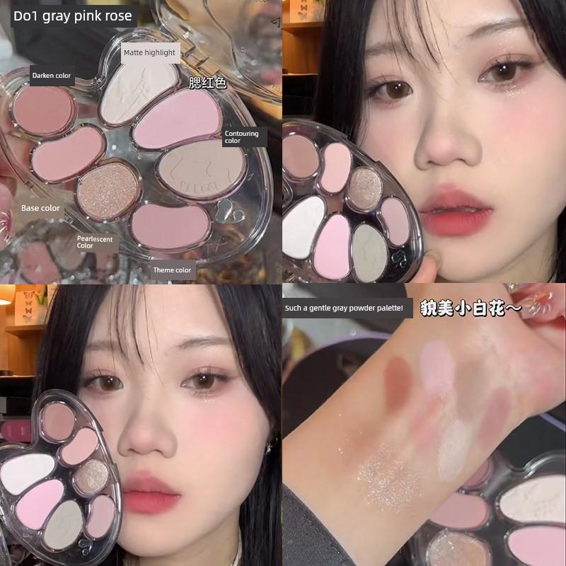 Veecci/Seven-Color Eyeshadow Palette for Light Makeup, Pearlescent Highlighter, Blush, and Contouring - Multi-Use Comprehensive Palette for Beginners