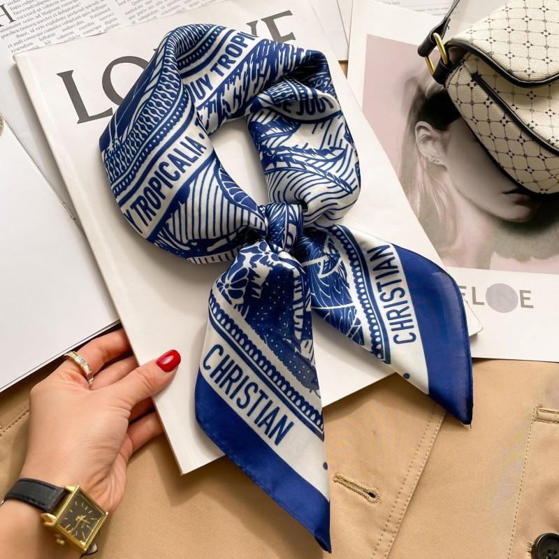 Elegant Silk-Like Square Scarf Women Korean Style Print Neck Lightweight 70x70cm Nylon Fashion Accessory