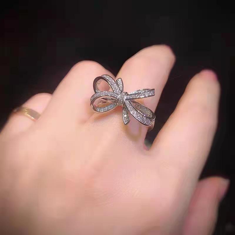 Adjustable Large Bow Ring with Simulated Diamond for Women
