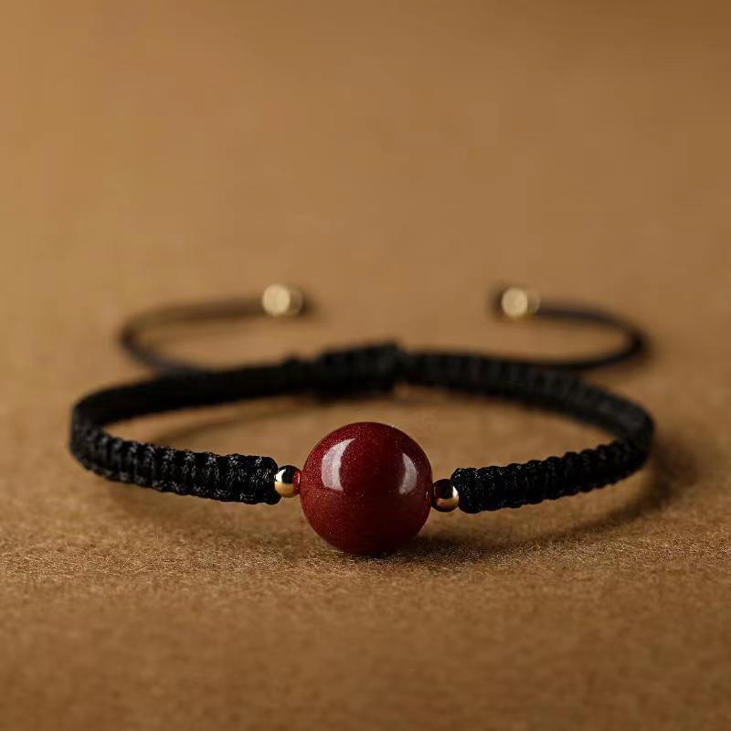 Cinnabar Red Hand-Woven Single Strand Triple Loop Bracelet