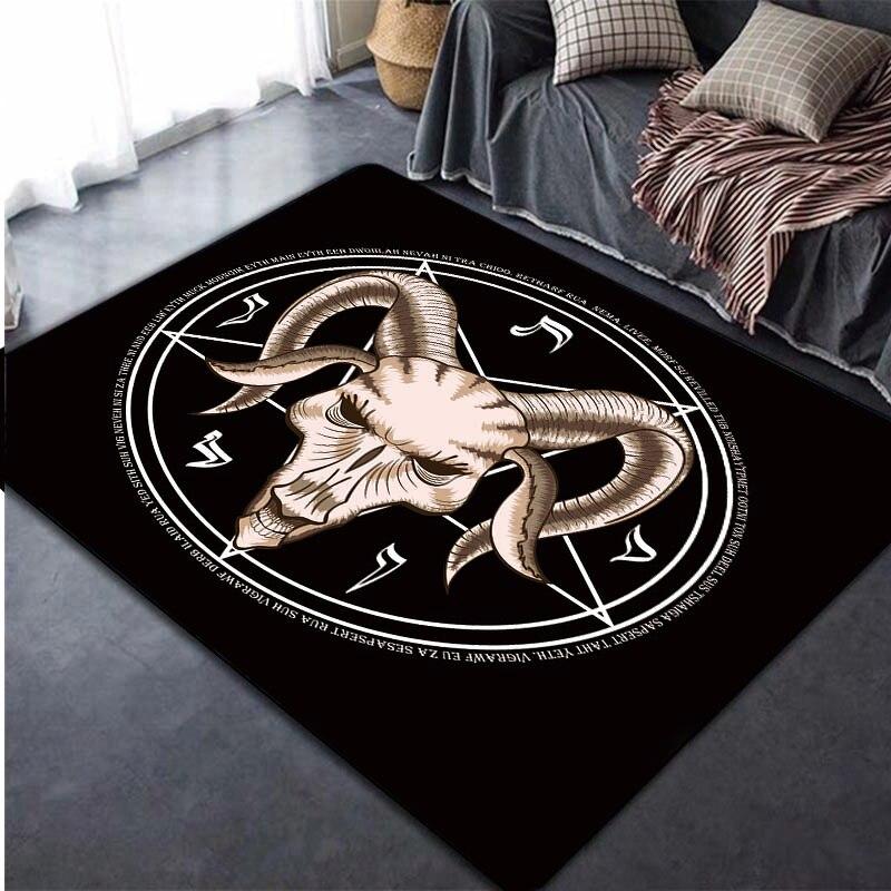 3D-gedruckte Teppiche mit Totenkopf, satanischer Ziege und Dämon, für Schlafzimmer und Büro, weicher, rutschfester, moderner Teppich