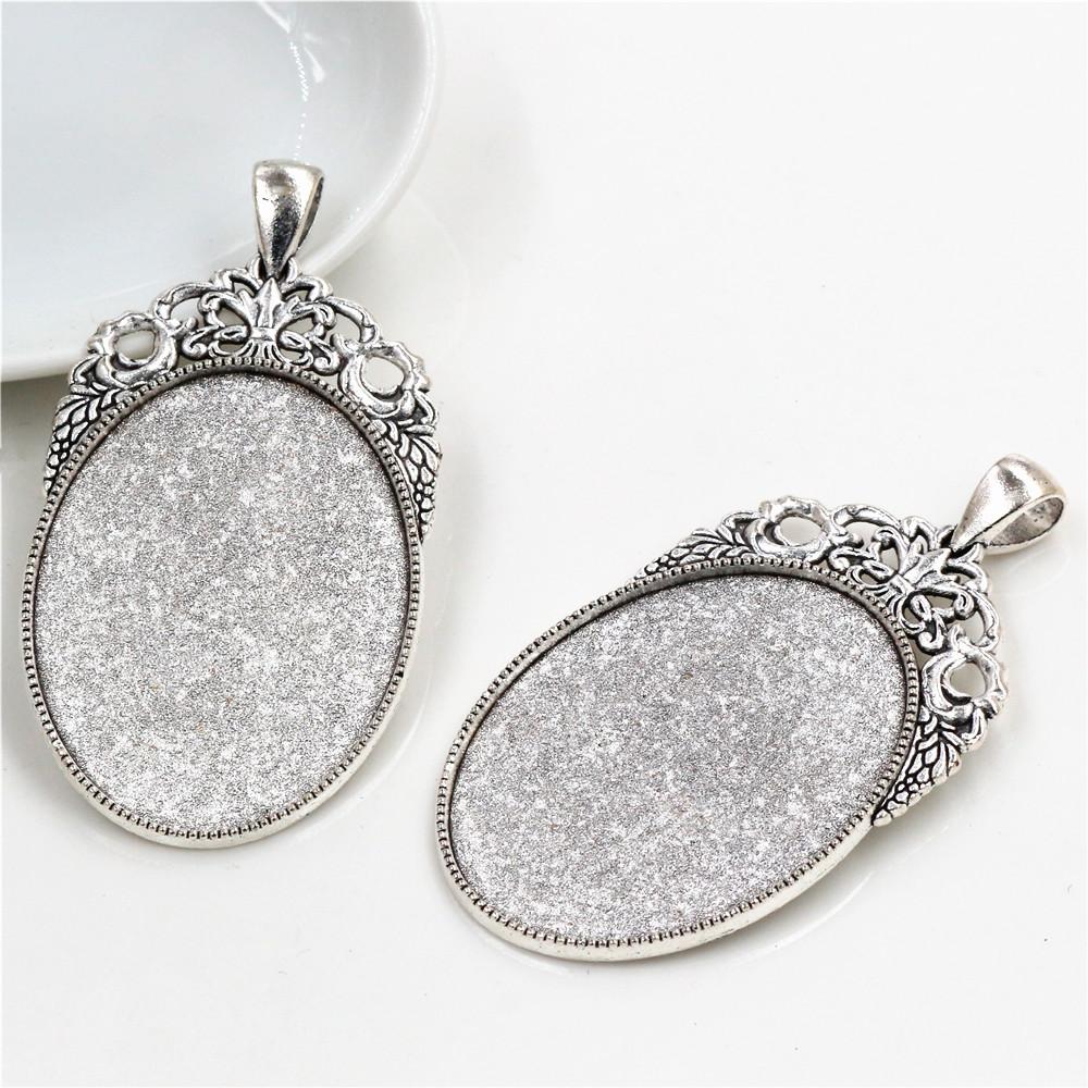 5pcs 30x40mm Inner Size Antique Silver Plated and Bronze and Black Cabochon Base Setting Charms Pendant