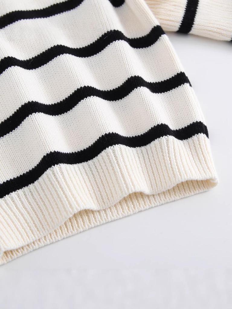 Korean Unisex Kids' Cotton Striped Sweater with Lapel