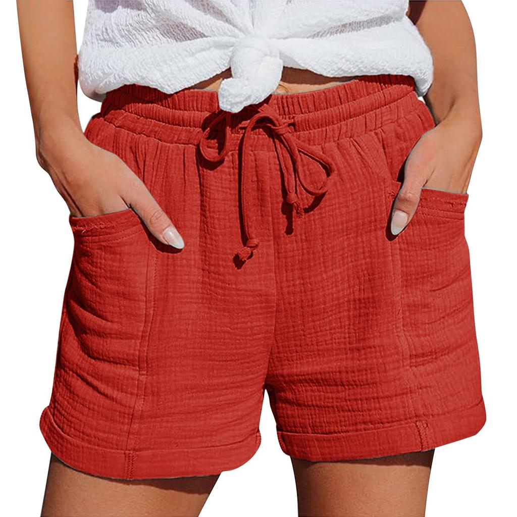 Shorts décontractés et confortables pour femme style bohème avec cordon de serrage et poches arrière pour l'été