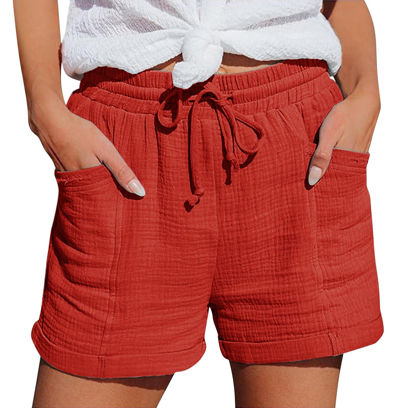 

Women s Casual And Comfortable Boho Color Drawstring Shorts With Back Pockets For Summer XL кавун червоний колір
