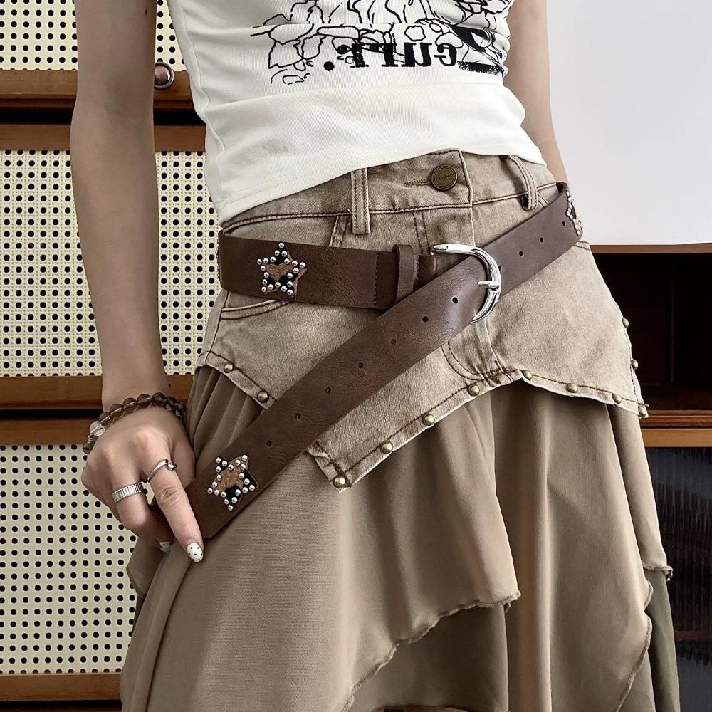 Star Retro Jeans Belt Gothic Pu Leather Waistband Metal Buckle Belts  Clothing Accessories