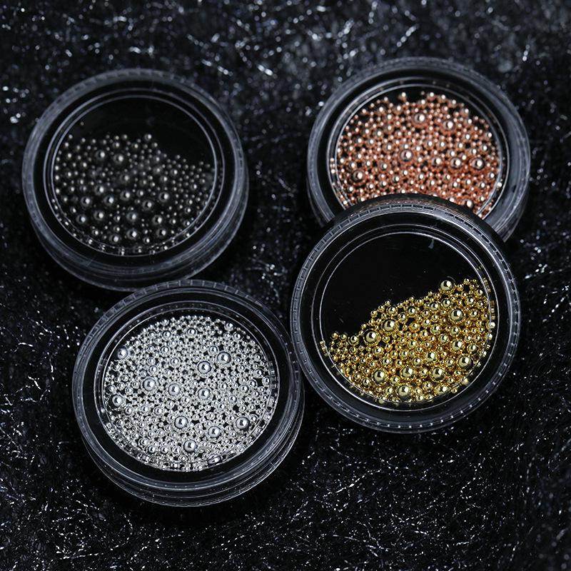 Nail Art Steel Beads Ornament Set: Gold, Silver, Rose Gold, Gunmetal & Black Caviar Beads