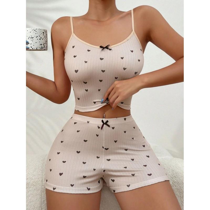 Womens Sweet Heart Print Cami Shorts Set Casual Loungewear All