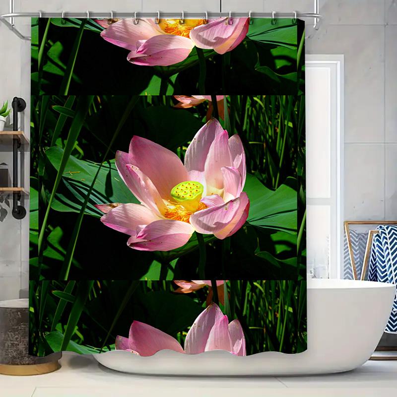 

Lotus Flower Shower Curtain Pink Blossoms With Yellow Center Nature Inspired Home Decor For Bathroom Printed Fabric Waterproof B W60H190(CM)-1 Pcs