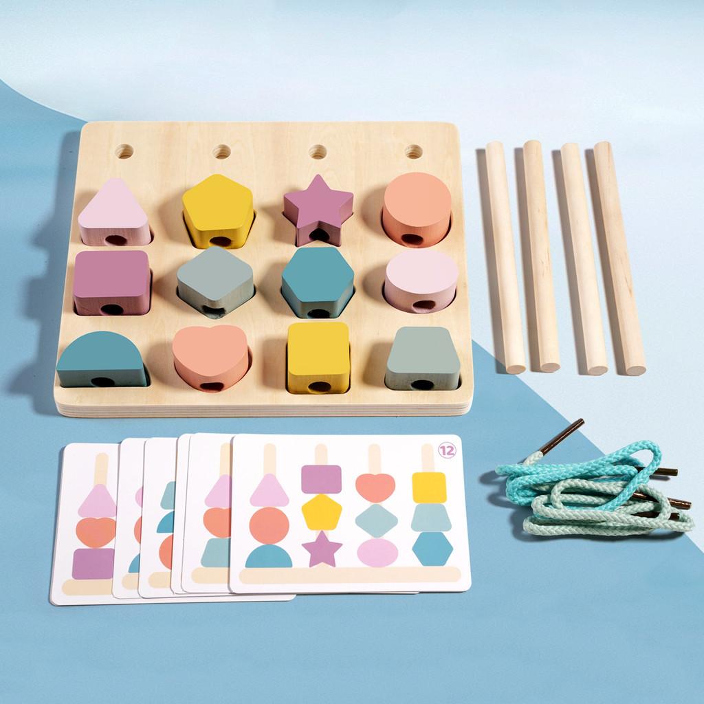 Shape Geometric Wooden Matching Color Recognition Threading Block Building