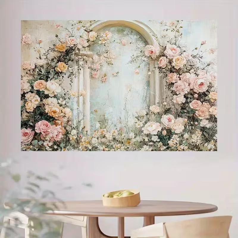 2D Vintage Floral Arch Backdrop Pastel Rose Photography Background