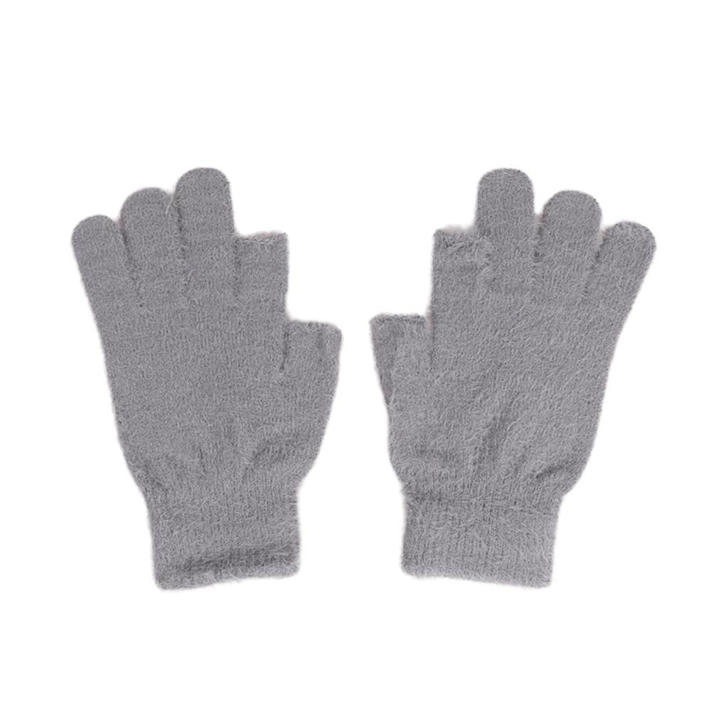 Winter Fingerless Gloves Mink Fur Knitted Gloves Sliding Screen Outdoors Cycling Solid Color Warmer Cold-proof Mittens for Men Women