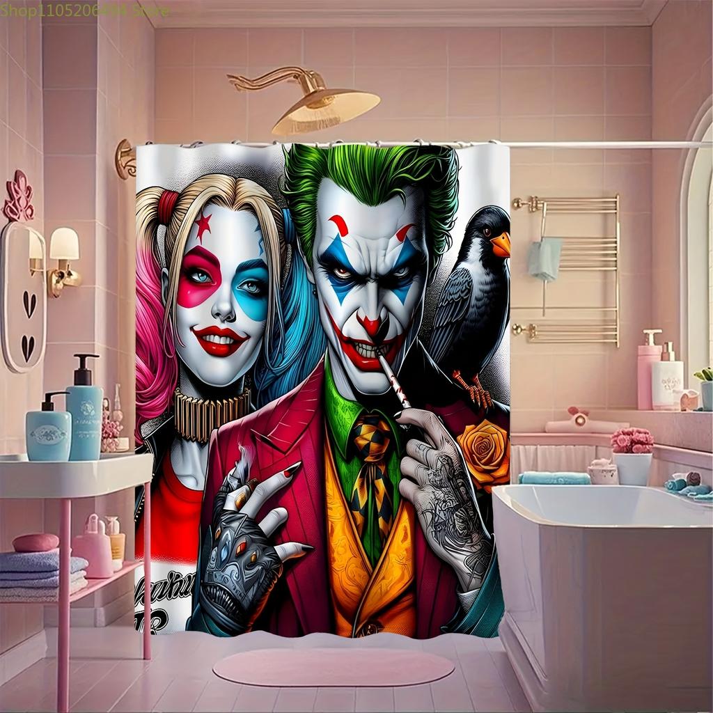 A Warner Bros. Joker Cartoon Pattern Printed Polyester Shower Curtain, Designed for Privacy, Can Be Used As a Home Partition C