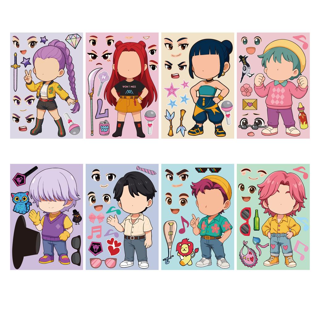 Kpop Witch Girl Cartoon Stickers Make a Face Interactive Kids Creative Dress Up Anime Stickers