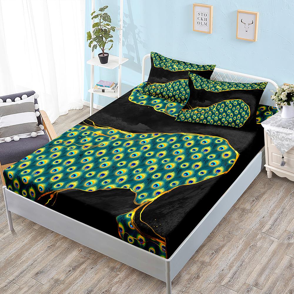 Animal Fur Texture Bed Hat Three-Piece Bed Cover Pillowcase Mattress Protective Cover