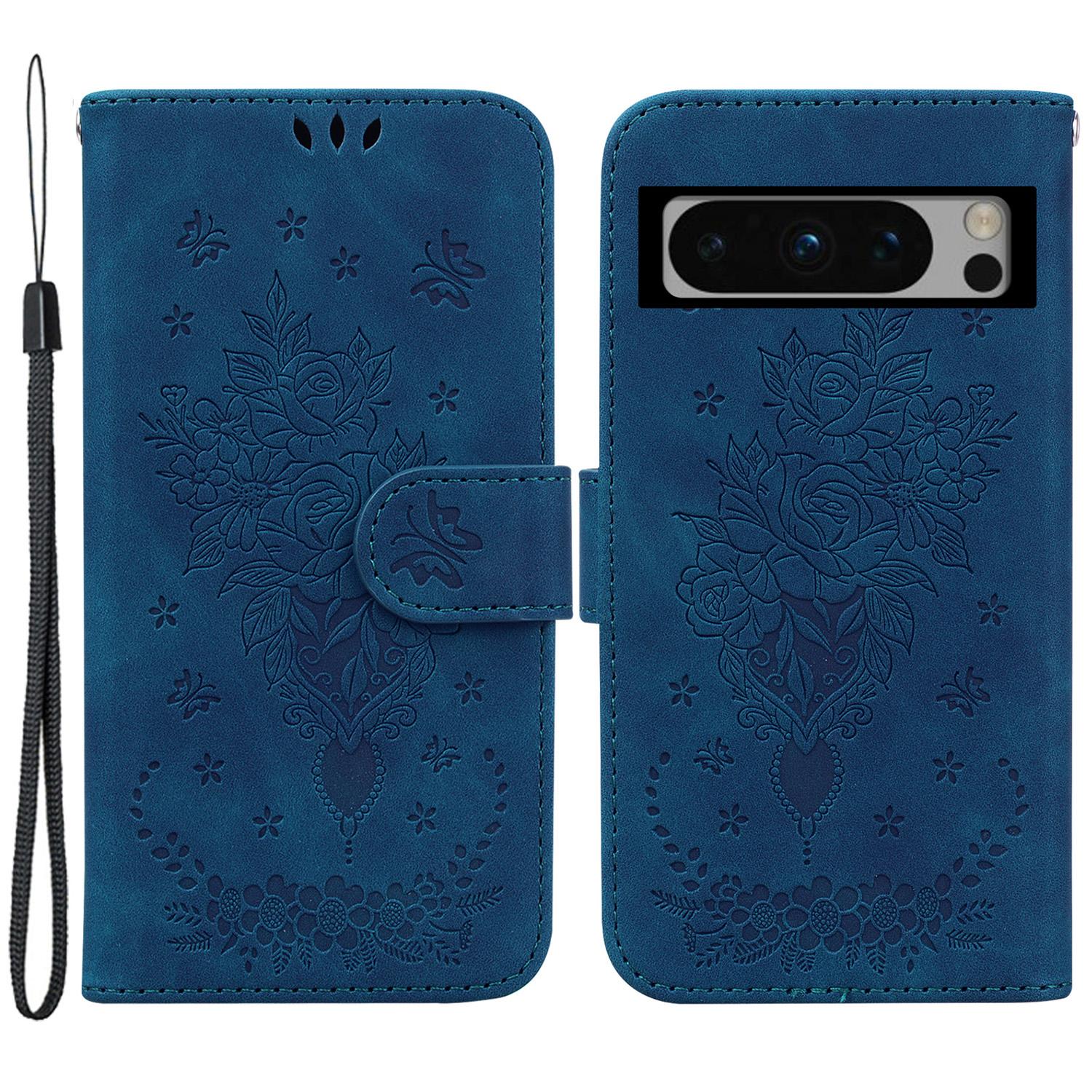 

For Google Pixel 8 Pro Anti-Dust Leather Stand Phone Case Wallet Imprinted Pattern Smartphone Cover Blue