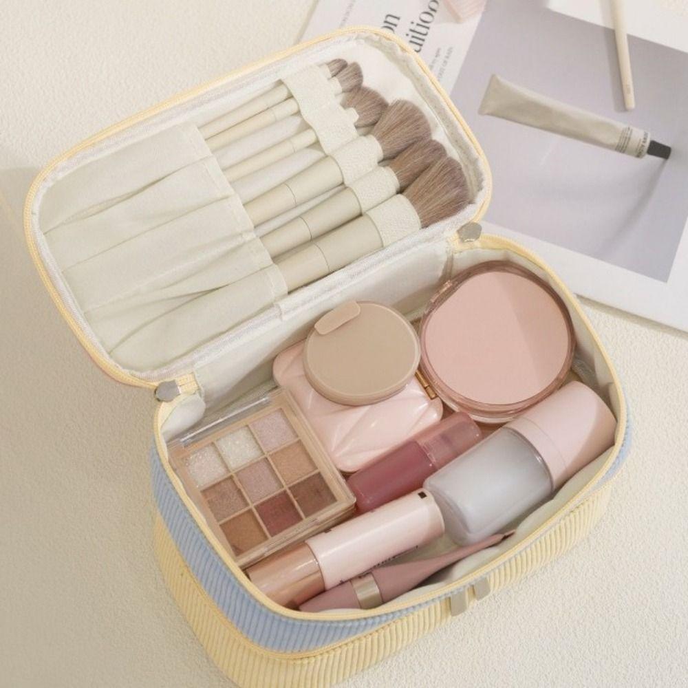 Soft Double-layer Storage Bag Zipper Closure Cosmetics Storage Bag Handheld Toilet Bag Women