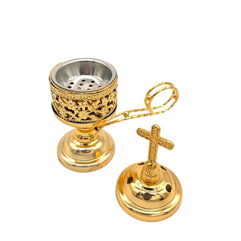 Antique Design Metal Fragrances Burners With Crosses Lid Frankincense Incenses Stove For Spiritual Use Home Church