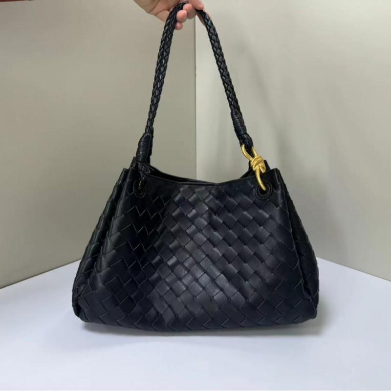 Damen Gewebte Umhängetasche Mit Metallschnalle PU Eimer Tragetasche Handtasche für den täglichen Gebrauch