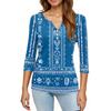 Damen T-Shirt mit Aufdruck, Knopfleiste, 3/4-Ärmel, für den Alltag, Wochenendmode, Basic, V-Ausschnitt, normales Oberteil