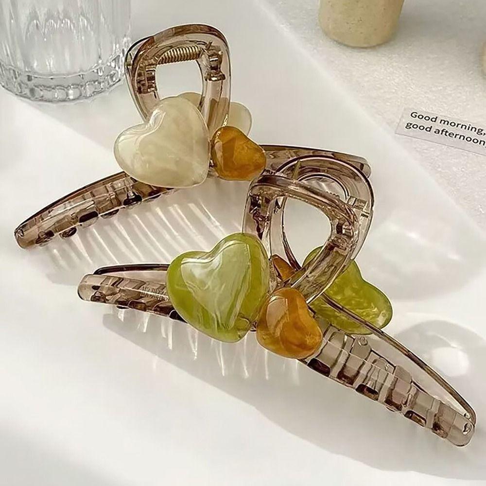 High Elastic Hair Clip Jelly Color Shark Clip Sweet Love Heart Hairpin  Women