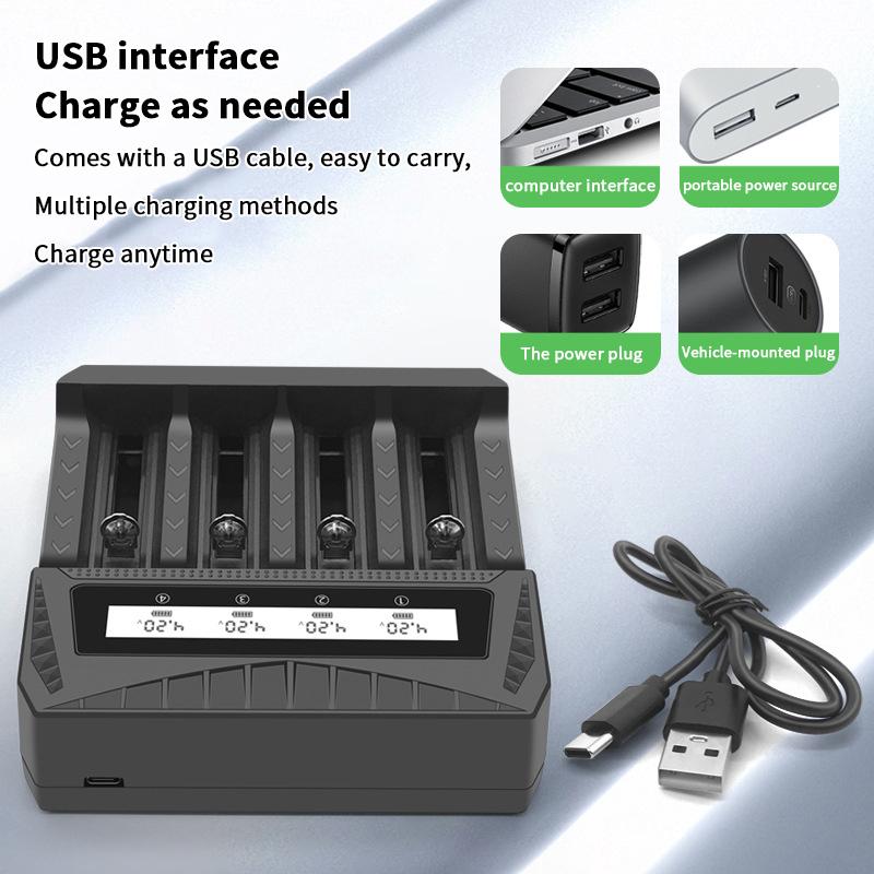 Akıllı LCD Ekranlı USB Şarj Cihazı - 18650 4.2V Li-Ion ve 1.2V Ni-MH AA/AAA Şarj Edilebilir Piller İçin 1/2/4 Yuvalı