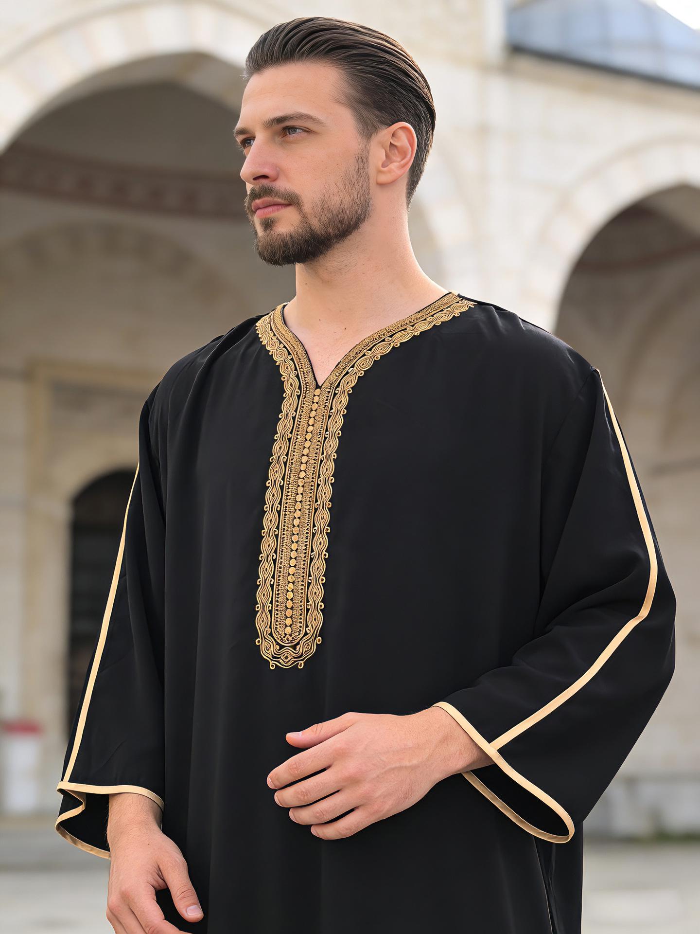 

2025 Embroidered Men s Mid-Length Sleeve Shirt with Side Pockets M чёрный