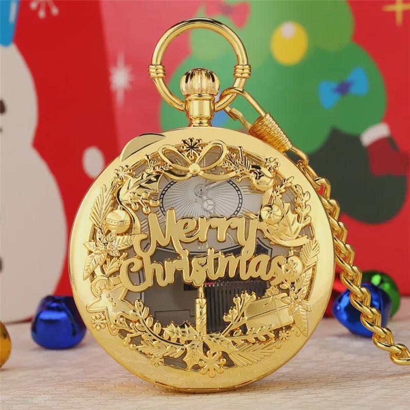 Yaratıcı Mutlu Noeller Müzikli Saat Erkek Kadın Kuvars Analog Cep Saatleri Şarkılı Anahtarlık Kolye Zinciri ile Zaman Ölçer Noel Hediyesi