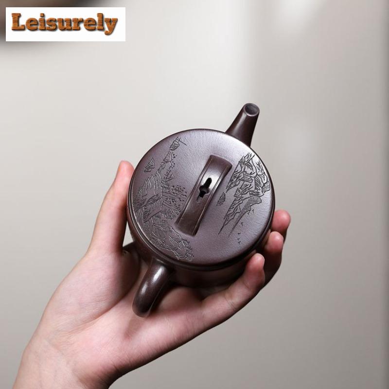190ml Handmade Yixing Purple Clay Teapots Handmade Large Caliber Pot Raw Ore Purple Mud Kettle Chinese Zisha Teaset Cha Supplies