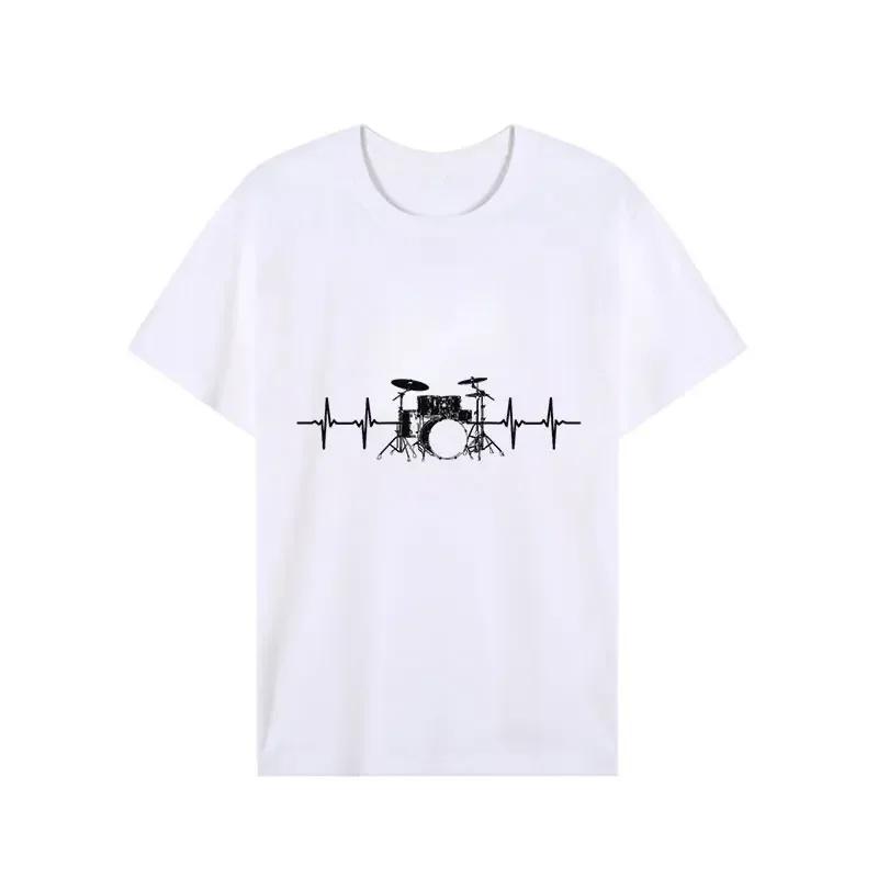 Men's Short Sleeve T-shirt Heartbeat Passionate Drummer Graphic Tshirt Male Oversized Streetwear Tees Women Summer Clothing Tops