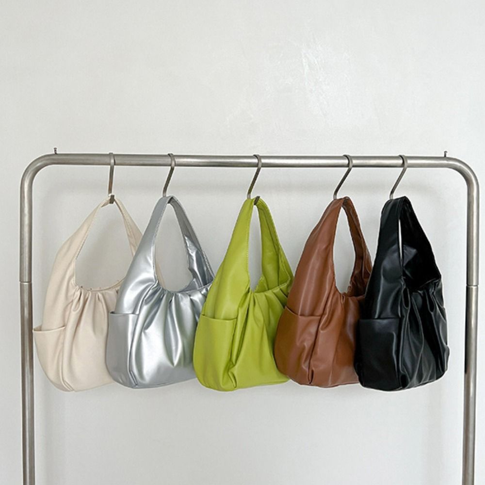 Korean Style Pleated Handbag Underarm Bag PU Leather Underarm Bag Croissant Cloud Bag  Shopping