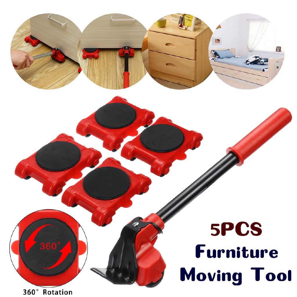 Red Heavy Duty Furniture Lifter Transport Tool Set Furniture 4 Move Roller 1 Wheel Bar for Lifting Moving Furniture Mover set Kit